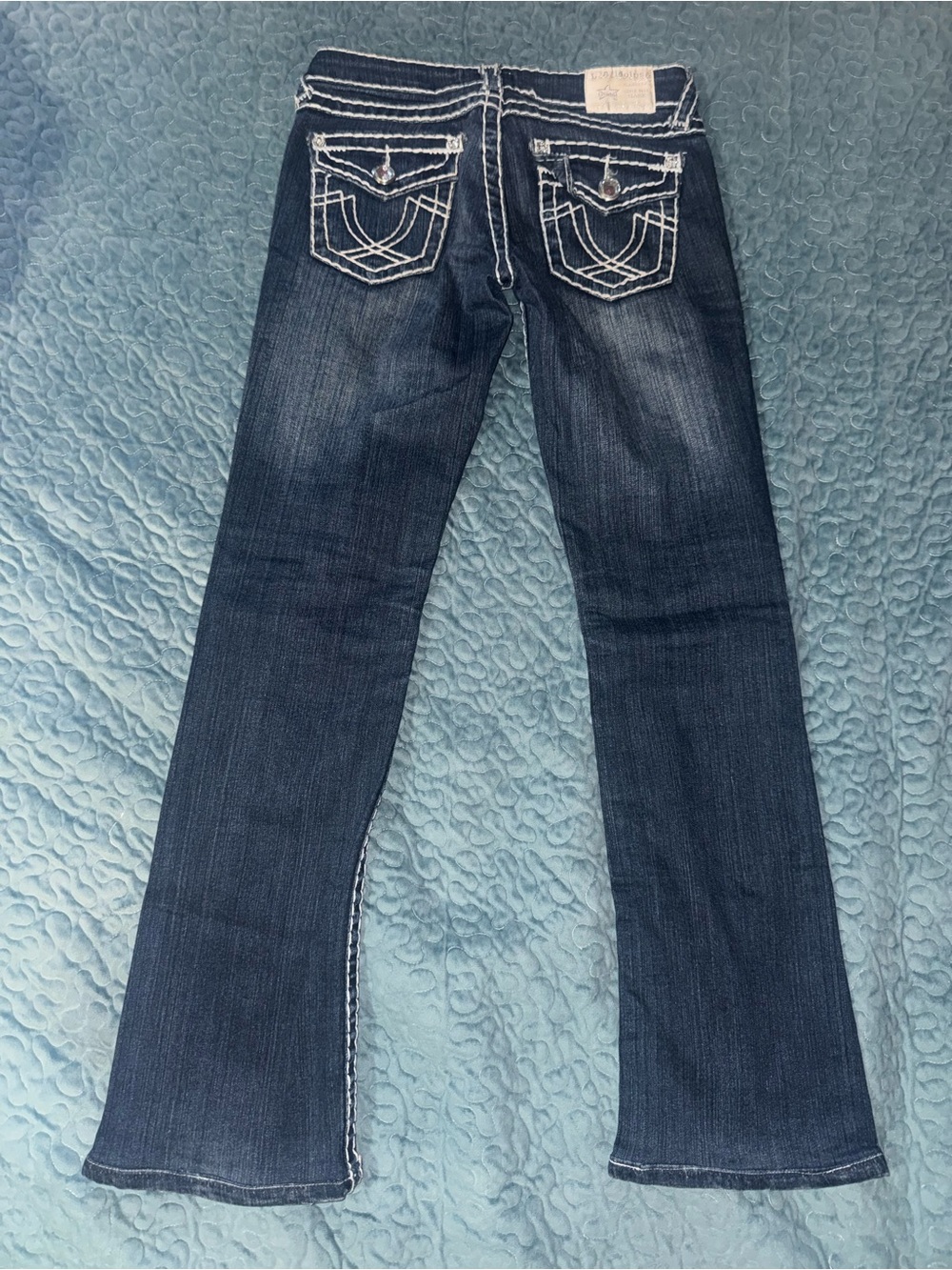 L.A. idol Dark Blue Flare Jeans with White Stitching